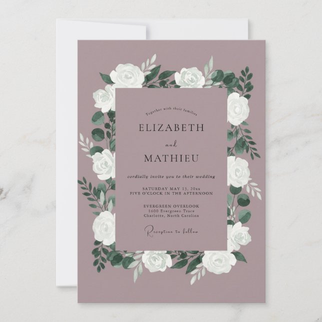 Invitación Boda de Peonía Blanca Malva (Anverso)
