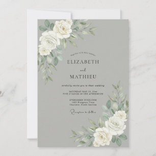 Invitación Boda de Peonía Blanca Plateada