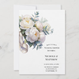 Invitación Boda de Peonía Blanca Suave con Eucalipto