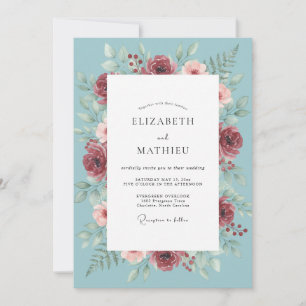 Invitación Boda de peonía borgoña celestial
