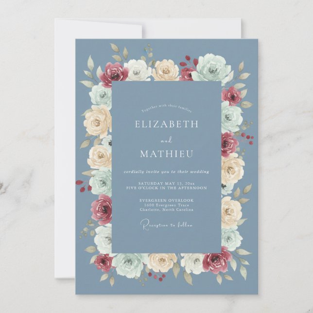 Invitación Boda de peonía borgoña pizarra (Anverso)