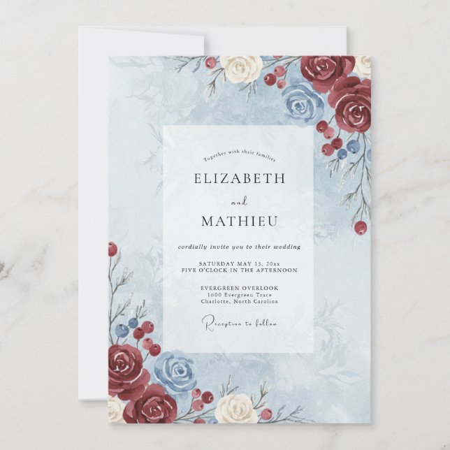Invitación Boda de peonía burdeos profunda en pizarra (Anverso)