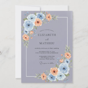 Invitación Boda de Peonía Caliente Periwinkle y Melocotón