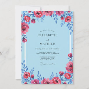 Invitación Boda de Peonía Carmesí Cielo