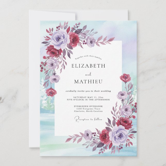 Invitación Boda de peonía carmesí ciruela (Anverso)
