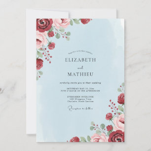 Invitación Boda de Peonía Carmesí con Azulejo de Centaurea