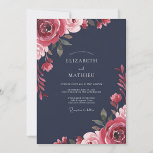 Invitación Boda de peonía carmesí de medianoche