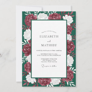 Invitación Boda de Peonía Carmesí Esmeralda