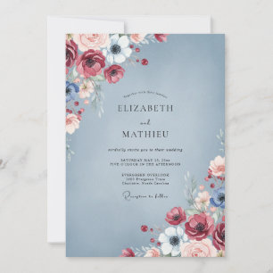 Invitación Boda de Peonía Carmesí Pizarra