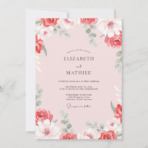 Invitación Boda de peonía carmesí sonrosada