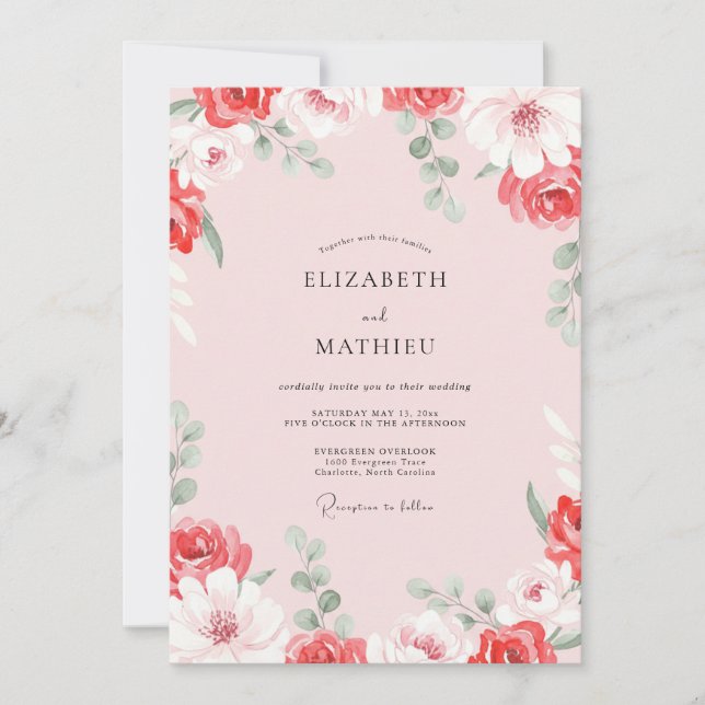 Invitación Boda de peonía carmesí sonrosada (Anverso)