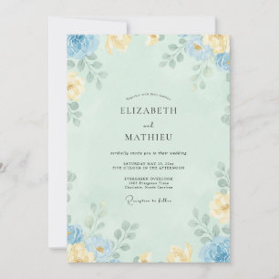 Invitación Boda de peonía celadón azul