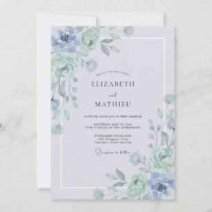 Invitación Boda de Peonía Celadón con Flor de Aciano Dorada