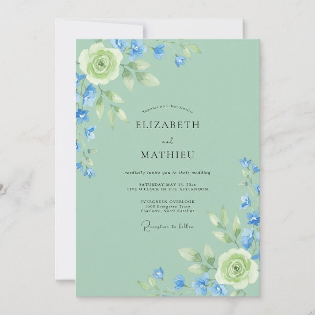 Invitación Boda de Peonía Celadón de Aciano (Anverso)