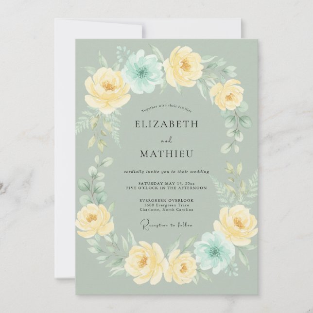 Invitación Boda de Peonía Celadón de Mantequilla (Anverso)