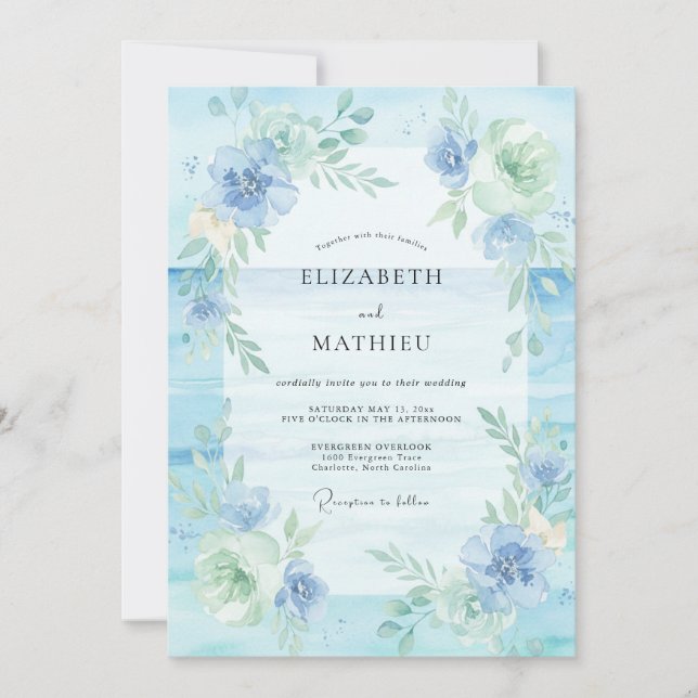 Invitación Boda de peonía celadón del cielo (Anverso)