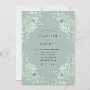 Invitación Boda de Peonía Celadón en Polvo