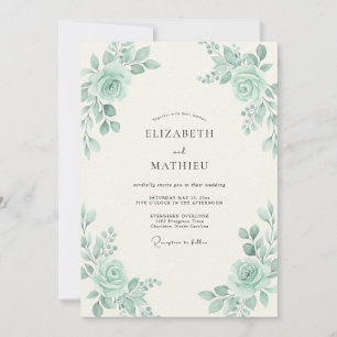 Invitación Boda de Peonía Celadón Silenciada