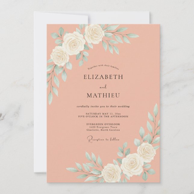 Invitación Boda de Peonía Celadón Terracota (Anverso)