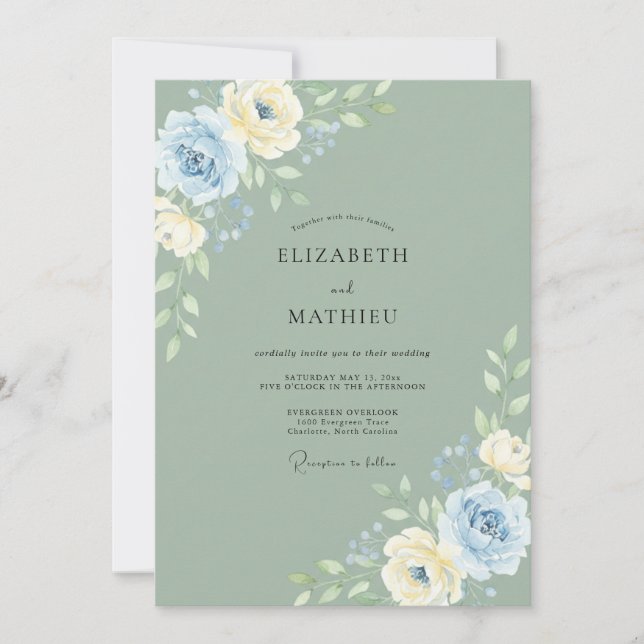 Invitación Boda de Peonía Celadón y Aciano (Anverso)