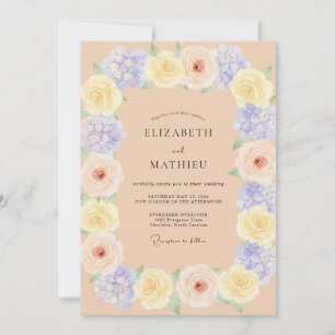 Invitación Boda de Peonía Celeste Alhelí Mantequilla