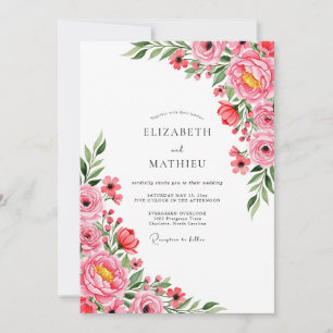 Invitación Boda de Peonía Celestial Rosa Coral