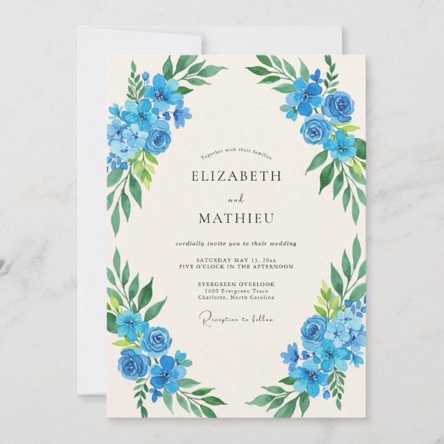 Invitación Boda de Peonía Cerúlea (Anverso)