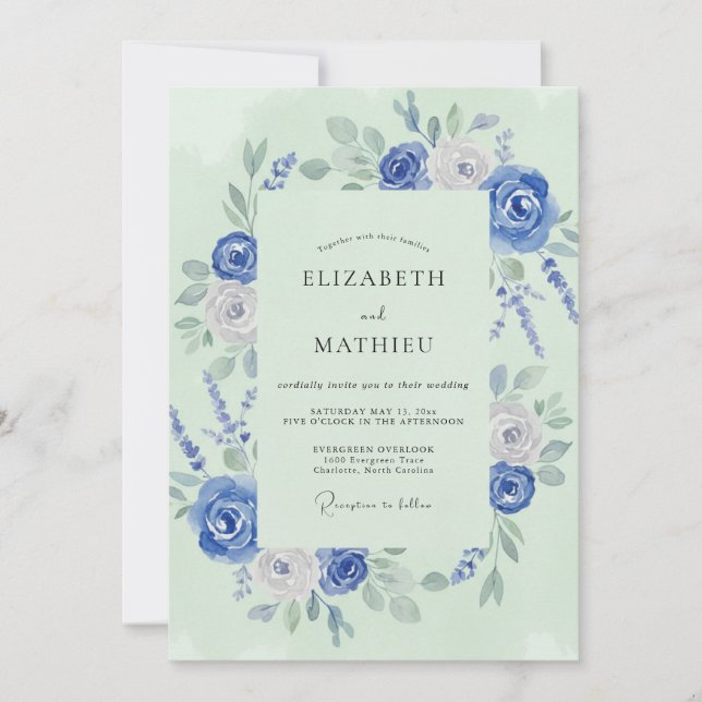 Invitación Boda de peonía cerúlea menta (Anverso)