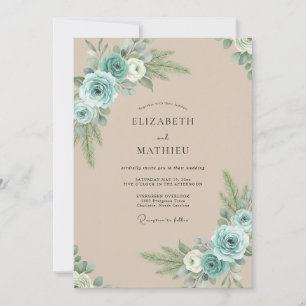 Invitación Boda de peonía champán acuática