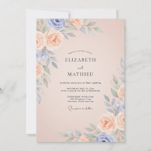 Invitación Boda de Peonía Champán Periwinkle