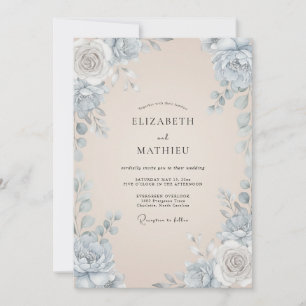 Invitación Boda de Peonía Champán Rubor Pizarra