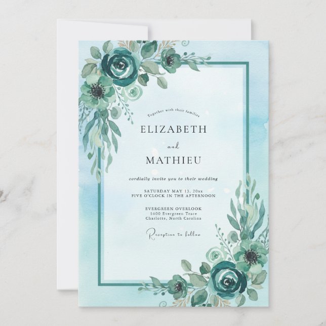 Invitación Boda de Peonía Cian (Anverso)
