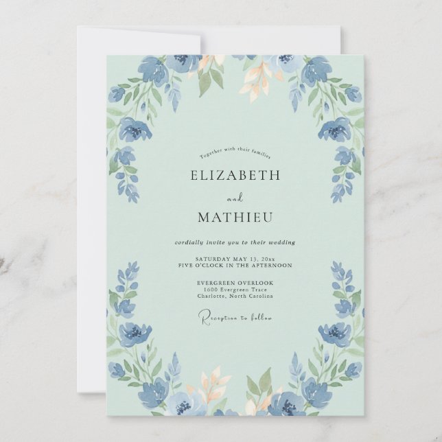 Invitación Boda de Peonía Cielo de Acenoria (Anverso)