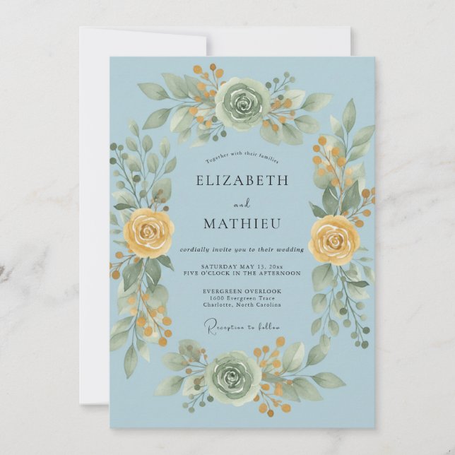 Invitación Boda de Peonía Cielo de Miel (Anverso)