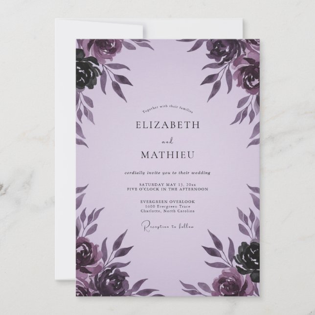 Invitación Boda de Peonía Ciruela (Anverso)