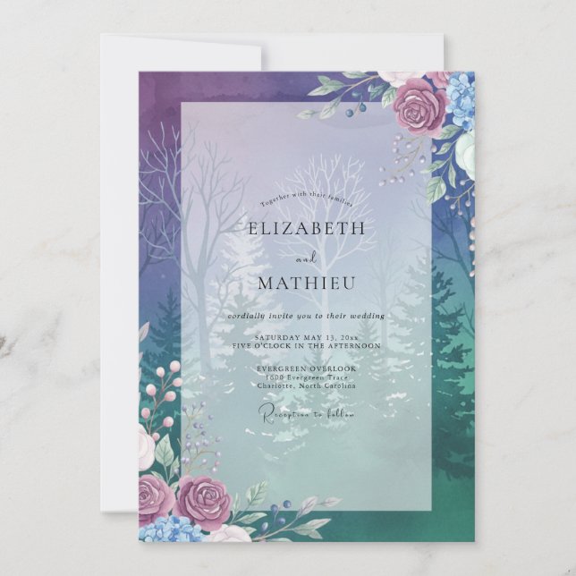 Invitación Boda de peonía ciruela índigo (Anverso)