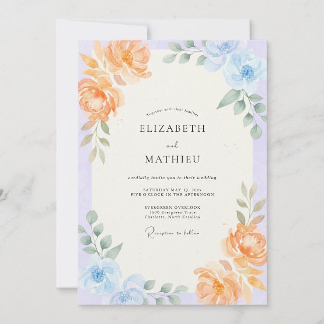 Invitación Boda de Peonía Ciruela Melocotón (Anverso)
