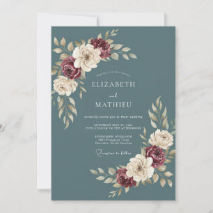 Invitación Boda de peonía ciruela pizarra