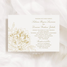 Boda de peonía con caligrafía dorada