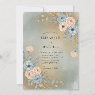 Invitación Boda de peonía con champán cálido en pizarra