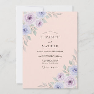 Invitación Boda de peonía con champán cálido y pervinca