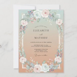 Invitación Boda de peonía con champán de menta
