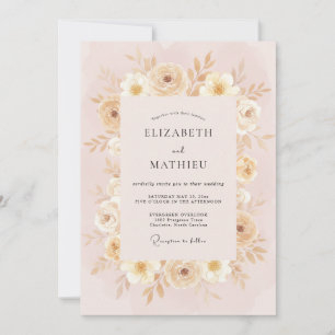Invitación Boda de peonía con crema de champán
