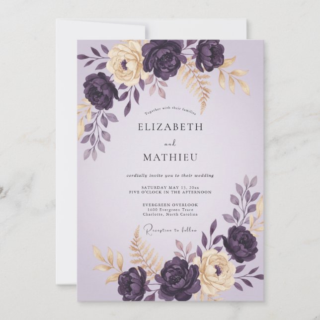 Invitación Boda de Peonía con Crema de Ciruela (Anverso)