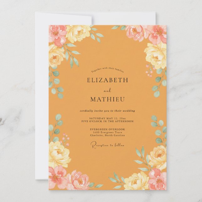 Invitación Boda de Peonía con Crema de Mostaza (Anverso)