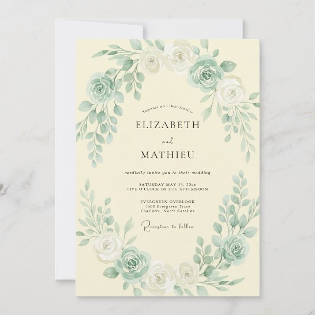 Invitación Boda de Peonía con Crema Espuma de Mar (Anverso)