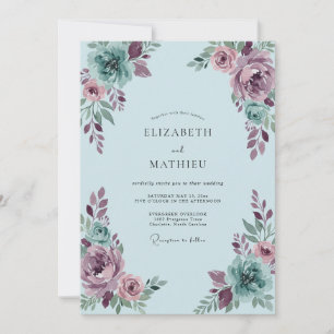 Invitación Boda de peonía con espuma de mar malva