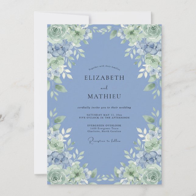 Invitación Boda de Peonía con Follaje de Periwinkle (Anverso)