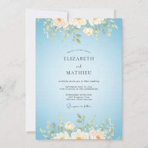 Invitación Boda de Peonía con Mantequilla Celeste