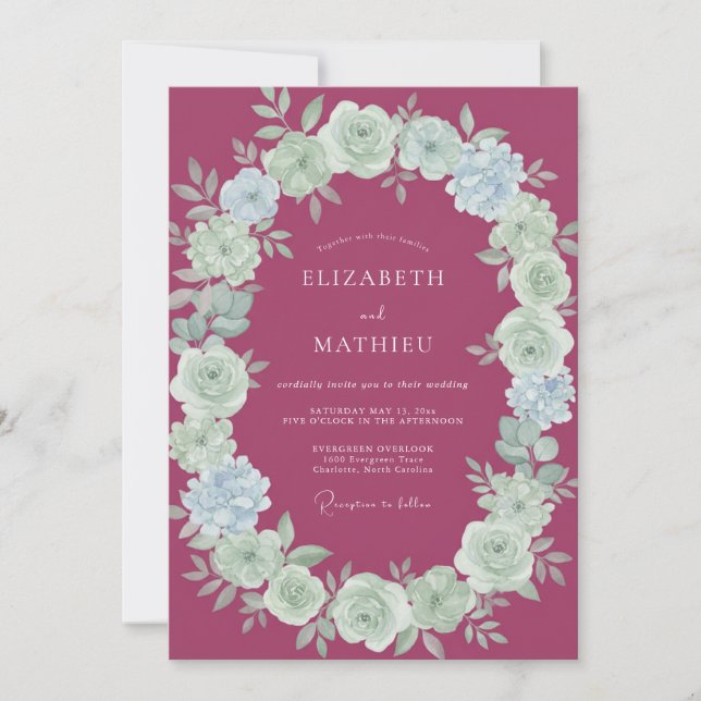 Invitación Boda de peonía con menta de frambuesa (Anverso)